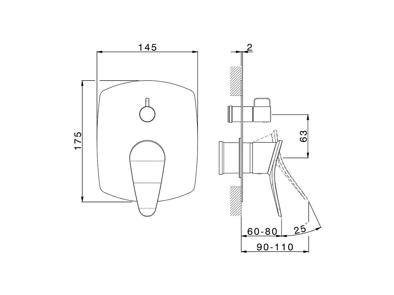 Parte externa monomando empotrado 2 salidas HARLOCK_HC002300 - v1
