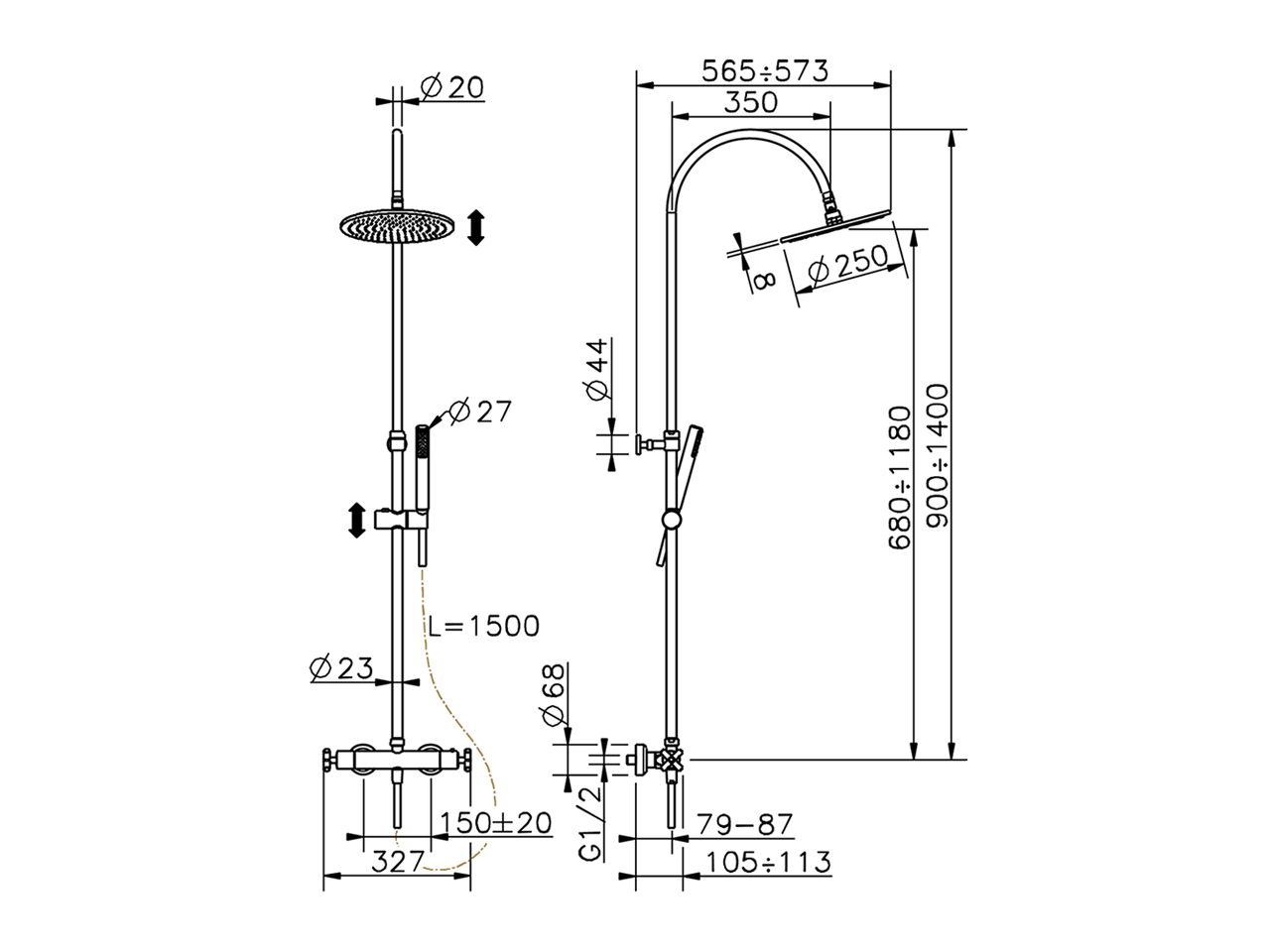 Columna termostática ducha 2 funciones SUITE_SUC80010 - v1